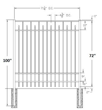 72 Inch Essex Residential Wide Aluminum Fence