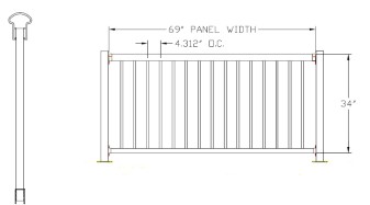 34”H x 72”W Bellaire Aluminum Deck Railing