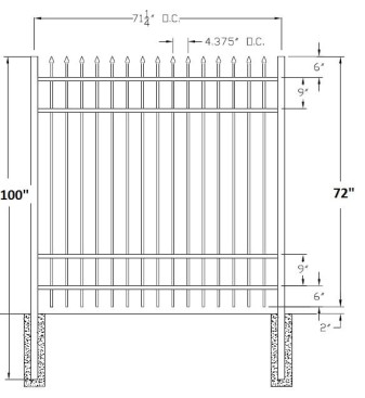 72 Inch High Bennington Residential Aluminum Fence